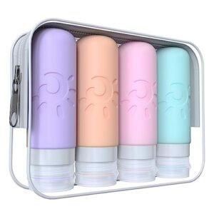 Travel Bottles for Toiletries, TSA Approved Travel Containers 3oz Leak Proof Travel Tubs Refillable Liquid Travel Accessories for Shampoo Conditioner Lotion Body Wash(Multicolored C)