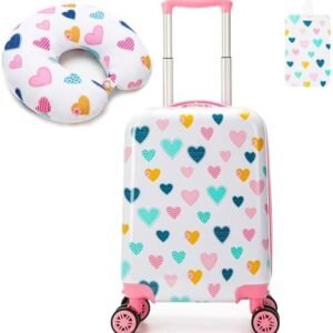 Kid's Luggage Set 2 Piece Suitcase Set Hardside Luggage with Spinner Wheels Girls Carry on Toddler Travel Rolling Suitcase with Neck Pillow Airline Approved
