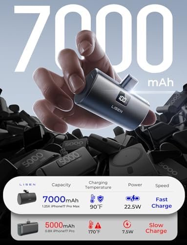 7000mAh Mini Portable Charger USB C Power Bank for iPhone 17 Pro Max 22.5W Fast Charging[USB-C Only, No Cable Needed], LISEN for iPhone 17 Pro Max 16 15, Samsung,Pixel, iPad, AirPods - Image 2