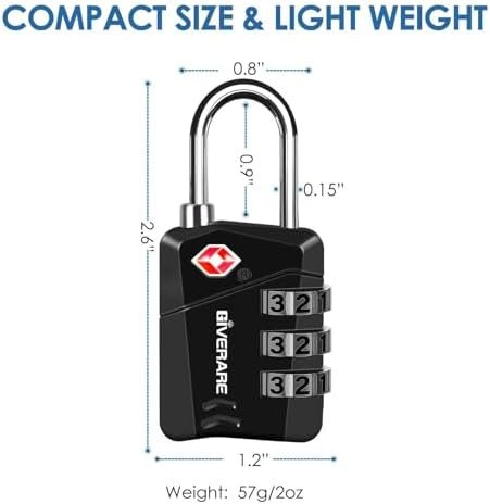 2 Pack TSA Approved Travel Luggage Locks, Metal Combination Lock, Alloy Keyless 3-Digit Padlocks, TSA Accepted Compatible Padlock for Gym Locker, Golf Bag Case, Backpack, Black-by GIVERARE - Image 2