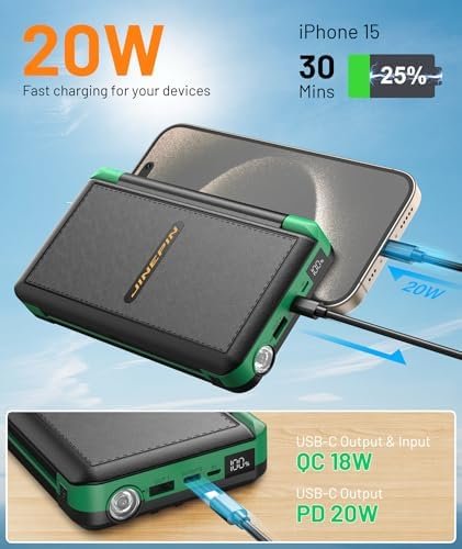 Power Bank Solar Charger 46800mAh Built in 4 Cables 3 Foldable Solar Panels, PD20W Fast Charging Portable Charger, LED Display Powerbank USB C in/Output, External Battery Pack with SOS Camping Light - Image 3