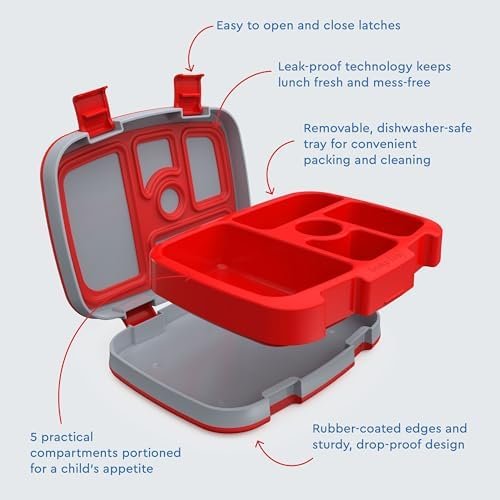 Bentgo Kids Prints Leak-Proof, 5-Compartment Bento-Style Kids Lunch Box - Ideal Portion Sizes for Ages 3-7, Durable, Drop-Proof, Dishwasher Safe, & PFAS & BPA-Free Materials (Trucks) - Image 5