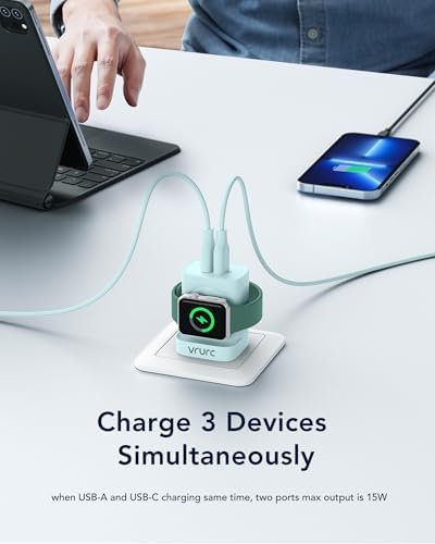 VRURC for Apple Watch Charger, Wireless Magnetic Portable iWatch Charger, PD 20W 3-in-1 Travel Essentials Fast Charging Block for iWatch Ultra/SE/11/10/9/8/7/6/5,iPhone 17/16/15/14/13 etc-Green - Image 5