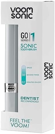 Voom Sonic Go 1 Series Travel Electric Toothbrush, Travel Toothbrushes - Battery Operated Toothbrush for Adults and Kids, Dentist Recommended Toothbrush, Portable with 2 Minute Timer (Silver) - Image 2