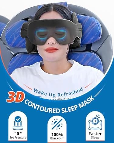 Travel Pillow Combo with Chin Strap, Airplane Pillows with 3D Eye Mask for Sleeping, 360° Support Plane Head Strap for All Plane Seats, Long Flights Essentials, Stop Bobblehead, Black - Image 3