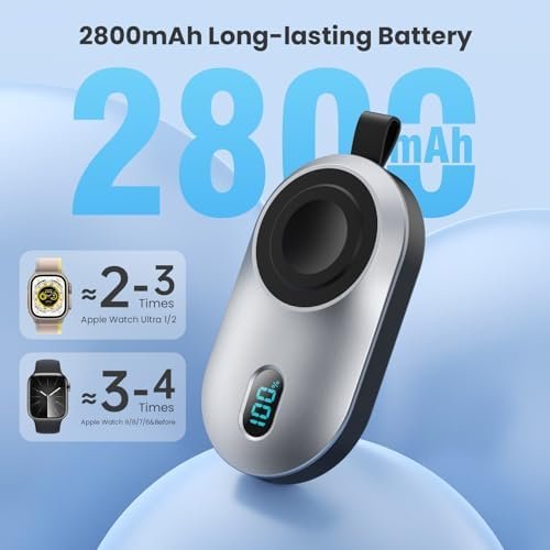 [2-Pack]Portable Charger for Apple Watch Series,Compact Wireless Magnetic iWatch Charger,2800mAh Fast Charging Power Bank for Apple Watch Series 10/9/8/7/6/SE/5/4/ 3/2/1/Nike/Ultra/Ultra 2-Black+White - Image 5