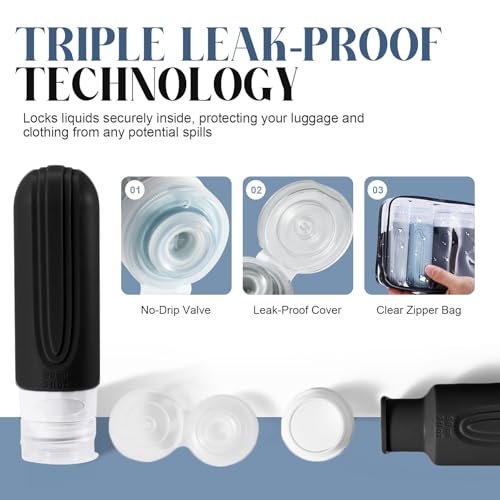 Travel Bottles for Toiletries, 3oz TSA Approved Travel Size Toiletries, Silicone Leak-Proof Refillable Containers, Squeezable Liquid Essentials Bottles W/Clear Bag (GRAY) - Image 4
