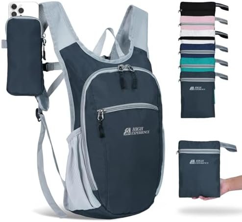 Hiking Backpack 10L/15L Small Daypack Lightweight Packable Travel Foldable Water Resistan for Women Men (Gray, 10L)