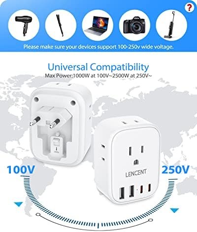 European Travel Plug Adapter, LENCENT US to Europe Type-C Foldable Power Plug with 4 Outlets 4 USB Ports (2 USB C), Power Adaptor for USA to EU Euro Iceland Spain Italy France Germany Greece Portugal - Image 6