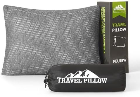 Small Shredded Memory Foam Pillow, Camping Pillow Travel Pillow - Compressible Medium Firm, Breathable Cover, Ideal Backpacking Hiking, Airplane and Car