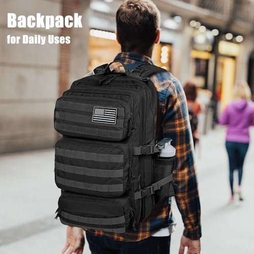 50L Military Tactical Backpack Large Day Backpack for Men Molle Army 3 Days Assault Pack Bug Out Bag Water Resistant and Heavy Duty Hiking Treeking Rucksack - Black - Image 6
