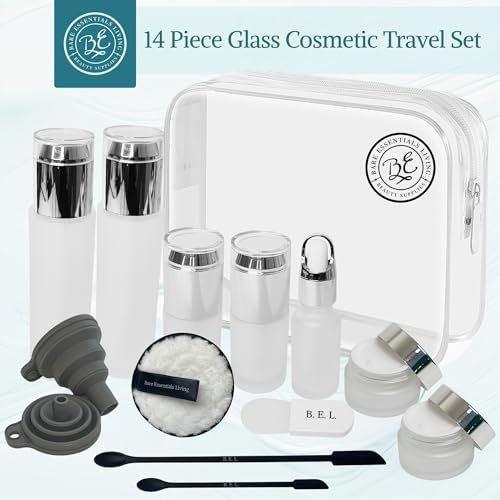14 Pcs Travel Skincare Containers Set-TSA Approved Toiletry Bag & Glass Travel Bottles for Toiletries Pump, Spray & Dropper Bottles Travel Size Containers for Foundation, Serum Moisturizer Oil & Cream - Image 9