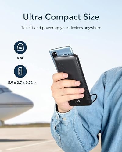 VEGER Portable Charger for iPhone Built in Cables and Wall Plug, 10000mah Slim Fast Charging USB C Power Bank, Travel Essential Battery Pack Compatible with iPhones, iPad, Samsung More Devices(Black) - Image 8