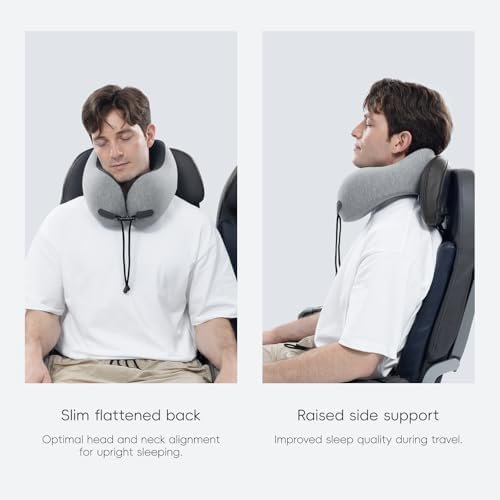 Neck Pillow for Travel Memory Foam Design Models Pillows with Zero Eye Pressure 3D Eye Mask and Compact Bag Traveling Essentials Plane Car Flight Rest Sleeping Use Adult, Light Gray - Image 4