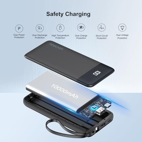 Portable Charger 10000mAh Power Bank with Built-in Cable, 5 Output 2 Input Travel Essential External Battery Pack with LED Display Compatible with iPhone 17/16/15/14 Samsung Android, etc - Image 7