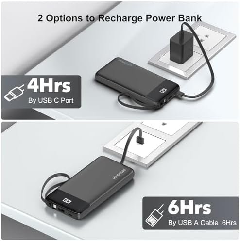 Portable Charger 10000mAh Power Bank with Built-in Cable, 5 Output 2 Input Travel Essential External Battery Pack with LED Display Compatible with iPhone 17/16/15/14 Samsung Android, etc - Image 3