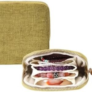 shunmei Small Travel Jewelry Case Mini Travel Jewelry Bag Portable Organizer Storage Pouch for Necklaces, Earrings, Rings, Bracelets, Crystal Jewelry Roll Travel Accessory Gifts for Women Girls-Green