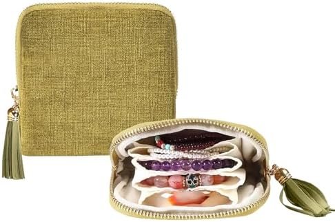 shunmei Small Travel Jewelry Case Mini Travel Jewelry Bag Portable Organizer Storage Pouch for Necklaces, Earrings, Rings, Bracelets, Crystal Jewelry Roll Travel Accessory Gifts for Women Girls-Green