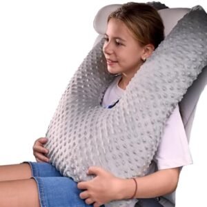 Travel Pillow for Kids Adult in Car - Pillow for Car Sleeping Ultra Large U Shaped with Removable Soft Cover Support Fix Neck and Body Sitting/Sleeping on The Trip (Grey)