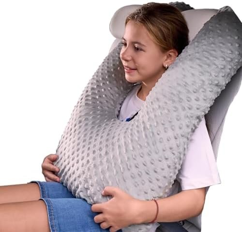 Travel Pillow for Kids Adult in Car - Pillow for Car Sleeping Ultra Large U Shaped with Removable Soft Cover Support Fix Neck and Body Sitting/Sleeping on The Trip (Grey)