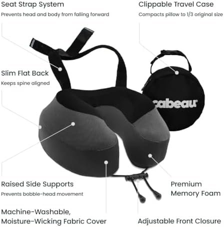 Cabeau Airplane Travel Pillow for Long Flights - Evolution S3 - Supportive Memory Foam with Seat Straps to Secure Your Head and Neck and Provides 360° Support (Steel Grey) - Image 3