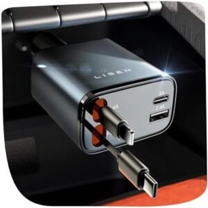 LISEN Retractable Car Charger, Birthday Gifts for Men Tech Gadgets 2026, 69W Cars Adapter USB C Fast Charger for iPhone 17, Car Accessories for Men Women Drivers, for iPhone 17 Pro Max Air 16 15 14 13
