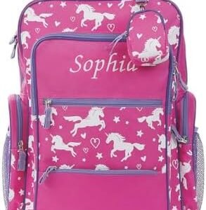 Lillian Vernon Personalized Unicorn Kids Suitcases for Girls, 5-Pocket Rolling Luggage Set, Customizable Travel Carrier on Wheels