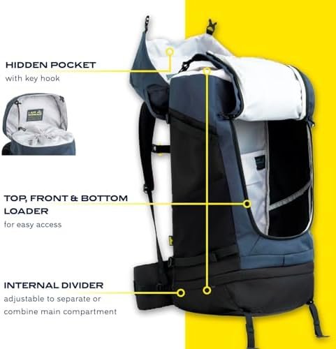 NOMAD Batura Backpack - Premium 70L Pack with Rain Cover Included | Lightweight Rucksack for Traveling, Hiking, Camping, Outdoor Sports (Dark Navy) - Image 2