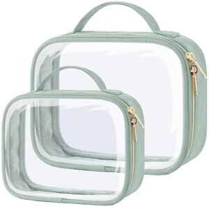 PACKISM TSA Approved Toiletry Bag - 2 Pack Clear Makeup Bag with Handle Large Opening, Toiletry Bag Travel Bags for Toiletries, 1 Medium TSA Quart Carry-On & 1 Large for Checked Luggage, Laurel Green