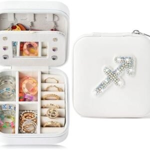 K1tpde Zodiac Travel Jewelry Case for Women, Small Organizer Box for Ring Earring Pendant Necklace Bracelet, Birthday Gifts for Mom, Lover, Sagittarius