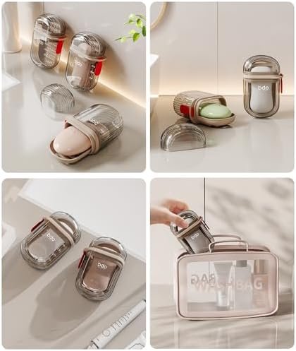 Travel Soap Case, Leakproof Soap Container with Lid, Portable Bar Soap Holder for Traveling, Soap Dish for Bathroom, Shower, Gym, School, Camping, Vacation, Outdoor-Transparent-Black - Image 6