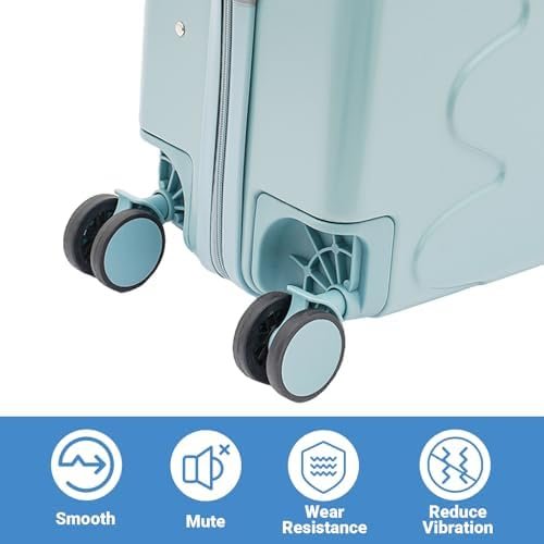 Bitodd 18" Kids Riding Suitcase, Rectangular Kids Luggage, Travel Trolley Case, Freestanding Rolling Luggage with Lock for Short Trips, School Trips, Outings (Azure Blue) - Image 6