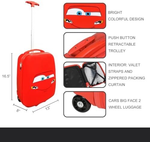 Bioworld Cars Lightning McQueen Big Face 16.5" Youth Two-Wheel Carry On Luggage - Image 6