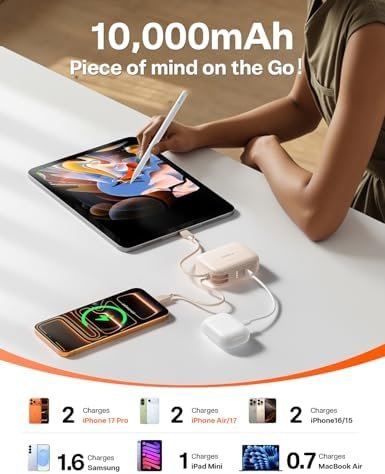 TORRAS EasyGo Portable Charger, 45W Fast Charging 10000mAh Power Bank [Travel & Daily Essentials] Built in Cable USB C, Phone Battery Pack Powerbank for iPhone Air/17/16/15 Series, Samsung, iPad etc - Image 6