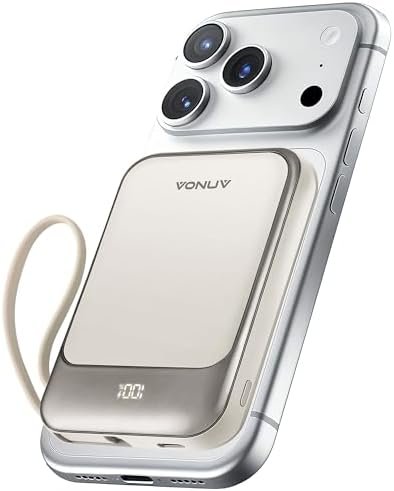 Magnetic Power Bank 10000mAh, Wireless Portable Charger with 15W Max Fast Charging & Built-in USB-C Cable, 22.5W PD LED Display Battery Pack Compatible with iPhone 16/15, Samsung Galaxy(White)