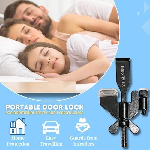 Original Trustella Heavy-Duty Portable Door Lock - Stainless Steel Security Device for Enhanced Safety - Ideal for Home, Travel, Hotels, Apartments - Silicone Protector Caps Included (1, Black) - Image 7