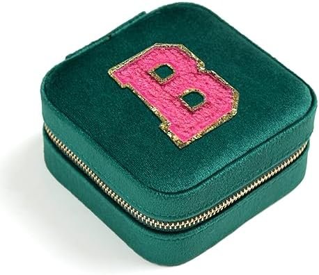 Personalized Velvet Travel Jewelry Case Box For Women Ring Necklace Earring Holder Organizer with Mirror Green Girls Box Birthday Gifts Mom Initial B - Image 7