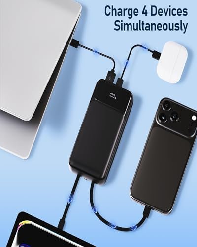 Power-Bank-Portable-Charger 49800mAh Portable Phone Charger Power Bank with 3 Built-in Cable(USB-C, iOS, USB-A), 22.5W Fast Charging LED Display External Battery Pack for iPhone Android Samsung, etc - Image 2