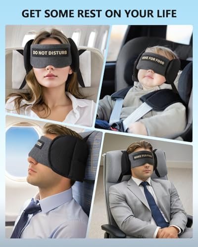 Travel Pillows for Airplanes, Plane Pillow with Eye Mask for Long Flights Sleeping, 360° Support Airplane Head Strap Compact Flight Essentials for Travel Sleep Neck Upright, Stop Bobblehead (Grey) - Image 6