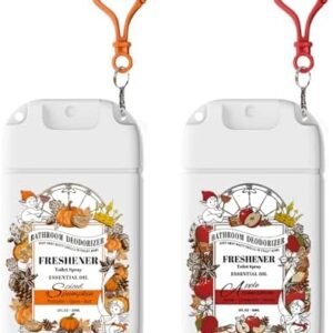 Pocket Size Toilet Spray for Poop, Pumpkin and Apple Cinnamon Scent, Bathroom Odor Eliminator with Removable Hook,Travel Essentials Variety 2 Pack