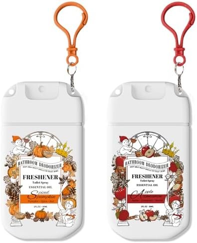 Pocket Size Toilet Spray for Poop, Pumpkin and Apple Cinnamon Scent, Bathroom Odor Eliminator with Removable Hook,Travel Essentials Variety 2 Pack