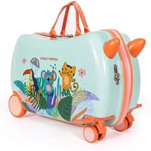 MILK&MOO Rideable Kids Suitcase Jungle Friends, Fun and Safe, Durable, Spacious and Ergonomic Design, 360° Swivel Wheels, for Children Aged 2-6 Years, 21 L, Maximum Riding Weight 50 kg / 110 Lb