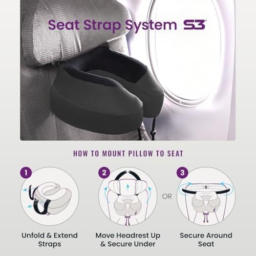 Cabeau Airplane Travel Pillow for Long Flights - Evolution S3 - Supportive Memory Foam with Seat Straps to Secure Your Head and Neck and Provides 360° Support (Steel Grey) - Image 2