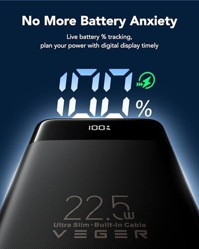VEGER Portable Charger with Built in Cables, Slim 10000mAh PD 22.5W Fast Charging USB C Power Bank, 4 Outputs 3 Inputs Battery Pack Compatible with iPhone 16 15 14 13 Samsung iPad - Travel Essential - Image 7