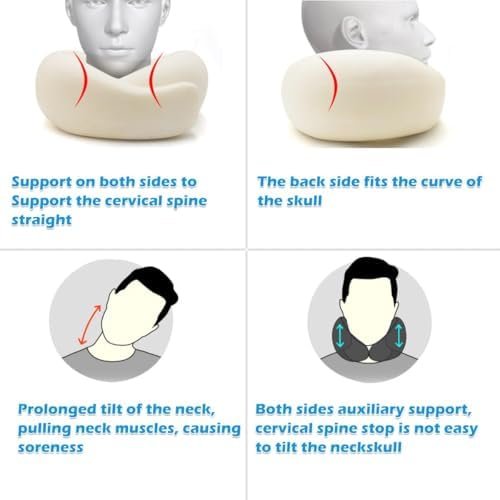 Travel Neck Pillow for Airplane, Adults Memory Foam Neck Pillow, Ergonomic 360° Neck Support for Airplane Car Travel Home Office Sleep, Packable Compact Portable Turtle Pillows（Grey） - Image 8