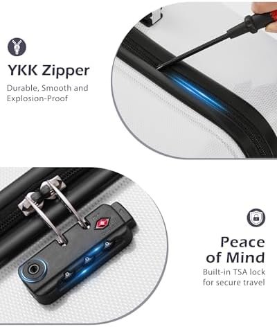 Coolife Carry On Luggage, Suitcase with Durable and Lightweight, carry on suitcase with PC+ABS Hardshell, Dual Spinner Wheels, TSA Lock, and YKK Zipper (white grid new, S(20in)_carry on) - Image 5