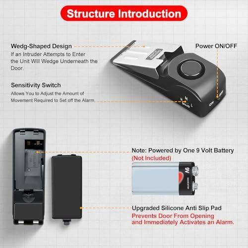 Portable Door Lock & Door Stop Alarm Set, Dual Protection for Privacy and Safety in Home Door Lock Kit, Door Alarm with 120dB Siren for Travel, Hotel, Apartment, College, Home - Image 3