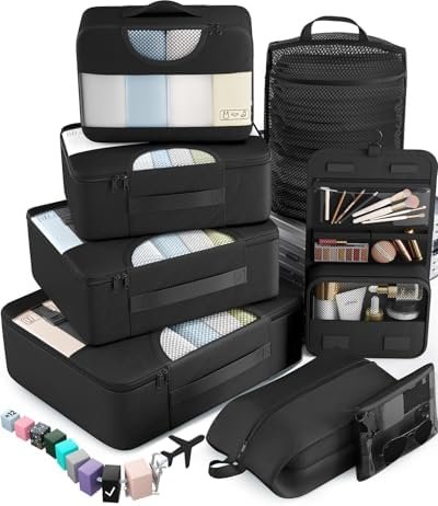 Veken 10 Set/8 Set Packing Cubes for Travel Essentials, Suitcase Organizer Bags in 4 Sizes, Carry-On Luggage Accessories with Laundry & Toiletry Bag, Airplane Must-Have, Road Trip & Camp Gifts for Men