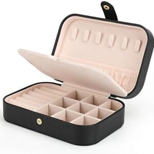 Small Jewelry Box Necklace Ring Storage Organizer Mini Jewelry case Double Layer Travel Jewelry Organizer for Women Girls Gift/Black