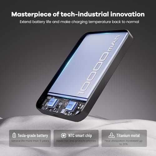 Magnetic Portable Charger – Industry-First Titanium Power Bank, 10,000mAh Ultra-Slim 0.5-Inch Design, 20W Fast Charging Battery Pack for iPhone 17/16/15/14/13/12/Air Series - Image 2